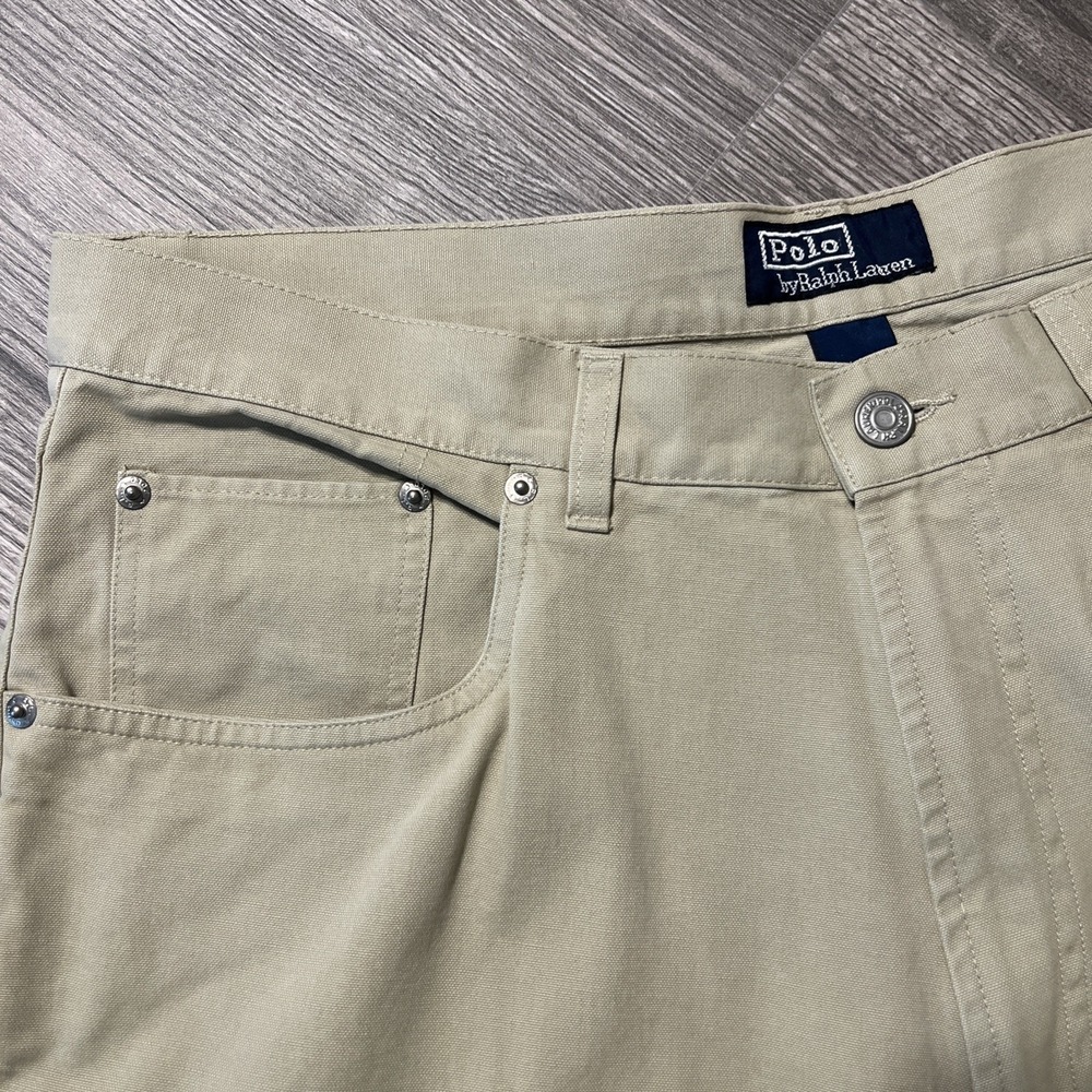 Vintage 90s Polo Ralph Lauren 5 Pocket Twill Tan Straight Leg Pants Size 36x34